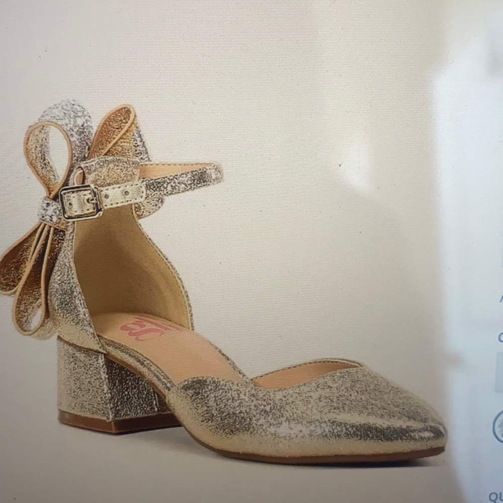 GB Girls - Tinsley Bow Dress Pumps, Sand Gold, Size 2 kids